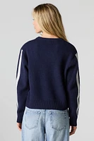 Striped Sleeve Jacquard Knit Sweater