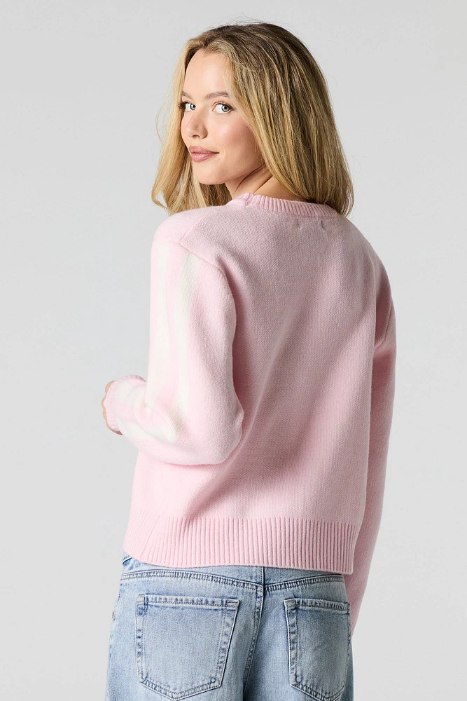 Striped Sleeve Jacquard Knit Sweater