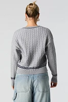 Number Embroidered Cable Knit Sweater