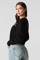 Embroidered Cable Knit Cropped Sweater