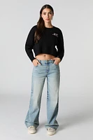 Embroidered Cable Knit Cropped Sweater