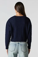 Embroidered Cable Knit Cropped Sweater