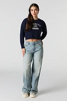 Embroidered Cable Knit Cropped Sweater