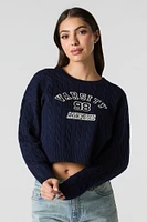 Embroidered Cable Knit Cropped Sweater