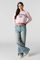 Embroidered Cable Knit Cropped Sweater