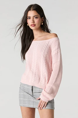 Cable Knit Off Shoulder Sweater