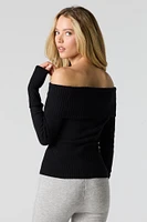 Ribbed Knit Off Shoulder Sweater