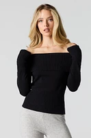 Ribbed Knit Off Shoulder Sweater