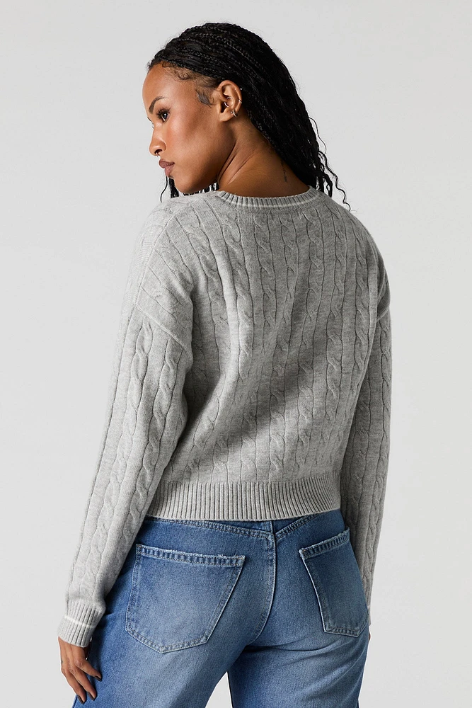 Cable Knit Embroidered Sweater