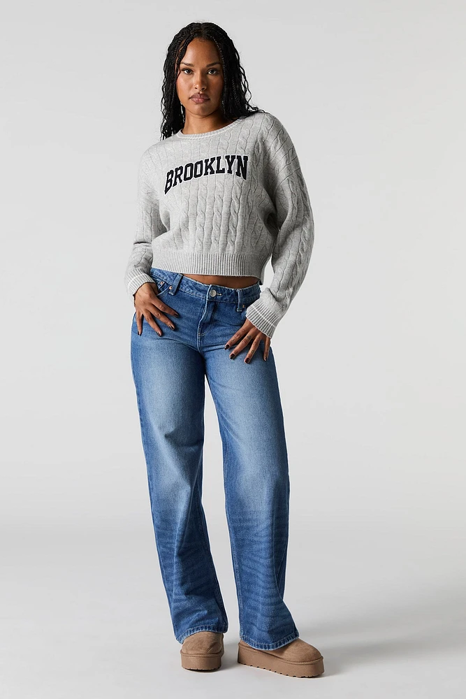 Cable Knit Embroidered Sweater