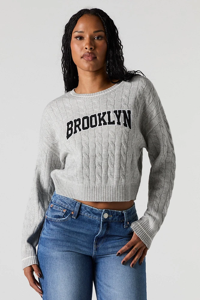 Cable Knit Embroidered Sweater