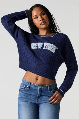 Cable Knit Embroidered Sweater