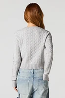 Embroidered Cable Knit Cropped Sweater
