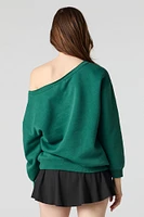 Embroidered Off Shoulder Fleece Sweatshirt