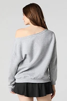 Embroidered Off Shoulder Fleece Sweatshirt