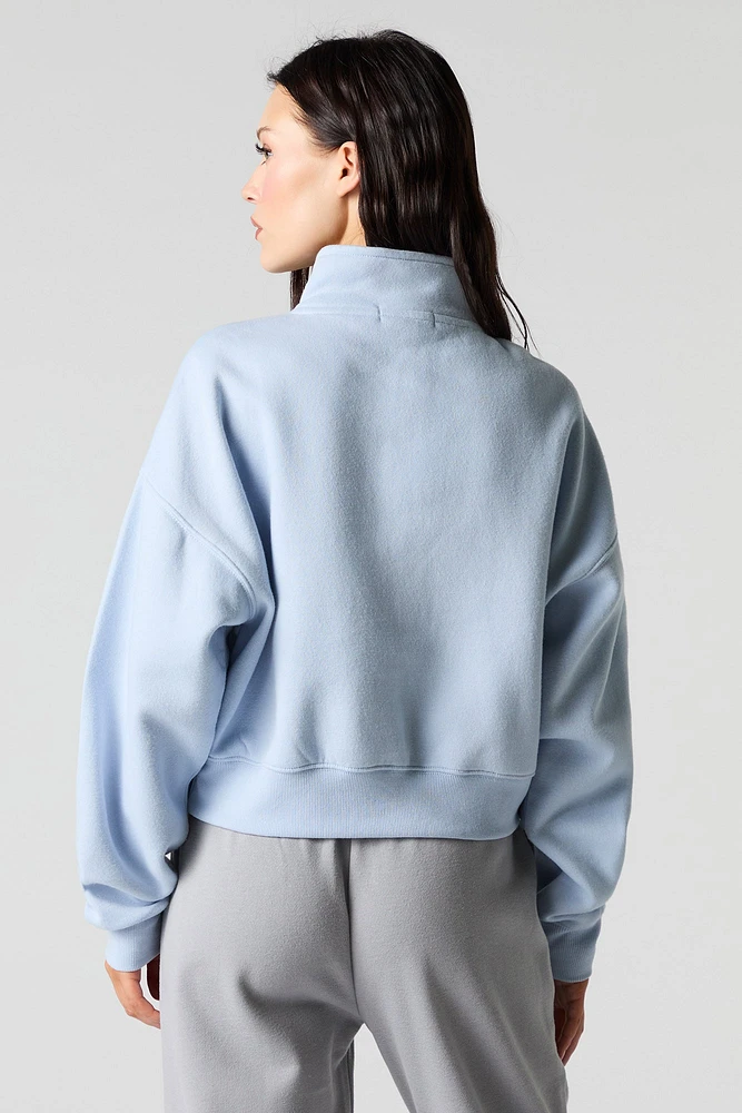 City Twill Embroidered Quarter Zip Fleece Sweatshirt
