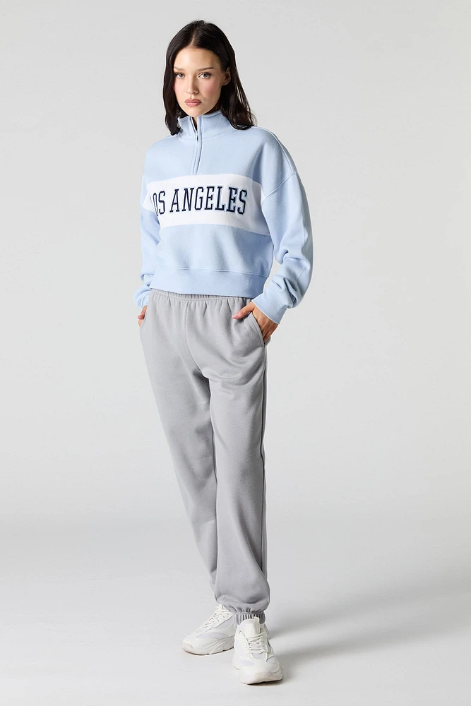 City Twill Embroidered Quarter Zip Fleece Sweatshirt