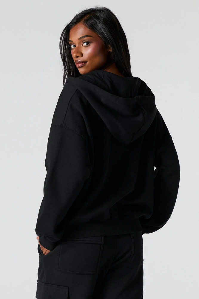 Boxy Zip-Up Fleece Hoodie