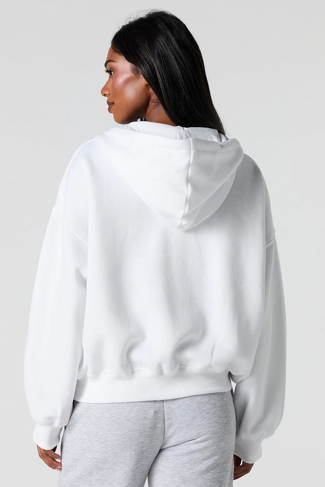 Boxy Zip-Up Fleece Hoodie