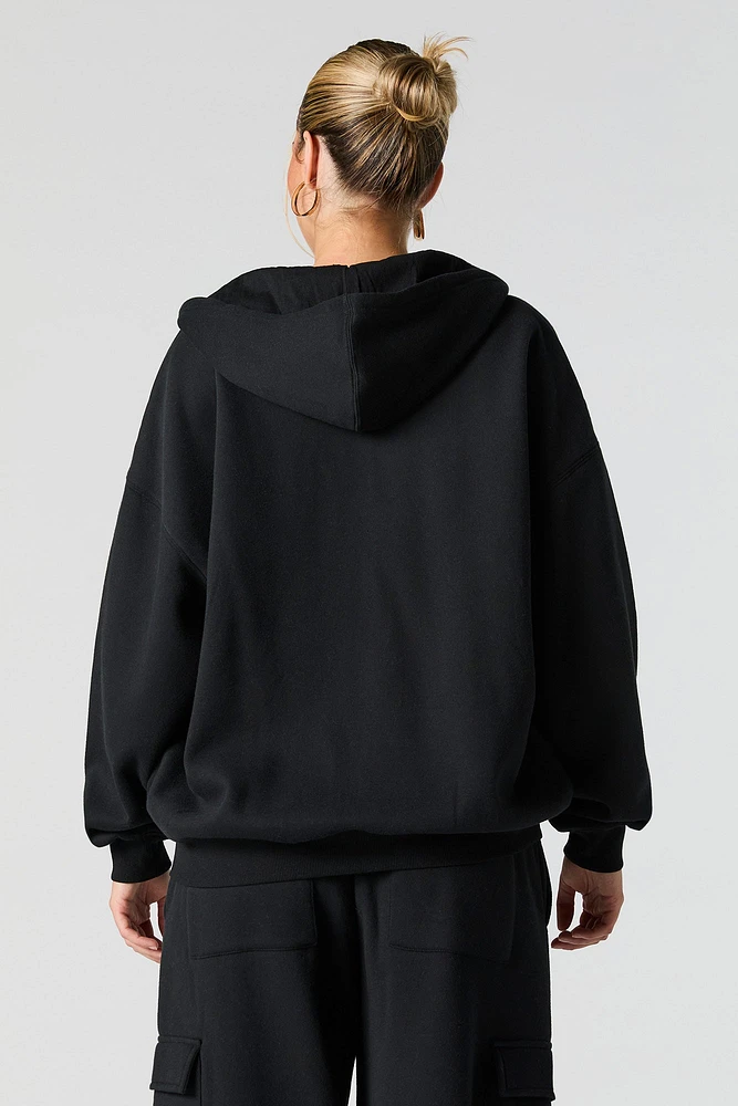 Oversized Solid Fleece Zip-Up Hoodie