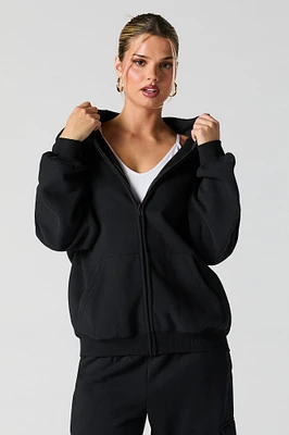 Oversized Solid Fleece Zip-Up Hoodie