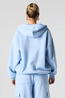 Oversized Solid Fleece Zip-Up Hoodie