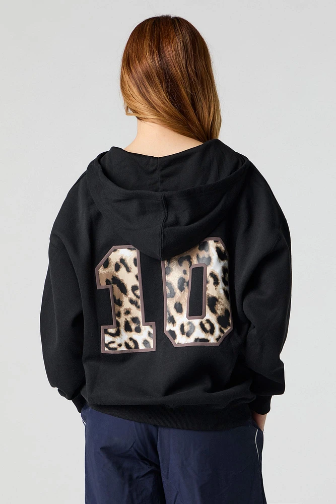 Oversized Printed Zip-Up Fleece Hoodie