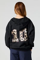 Oversized Printed Zip-Up Fleece Hoodie