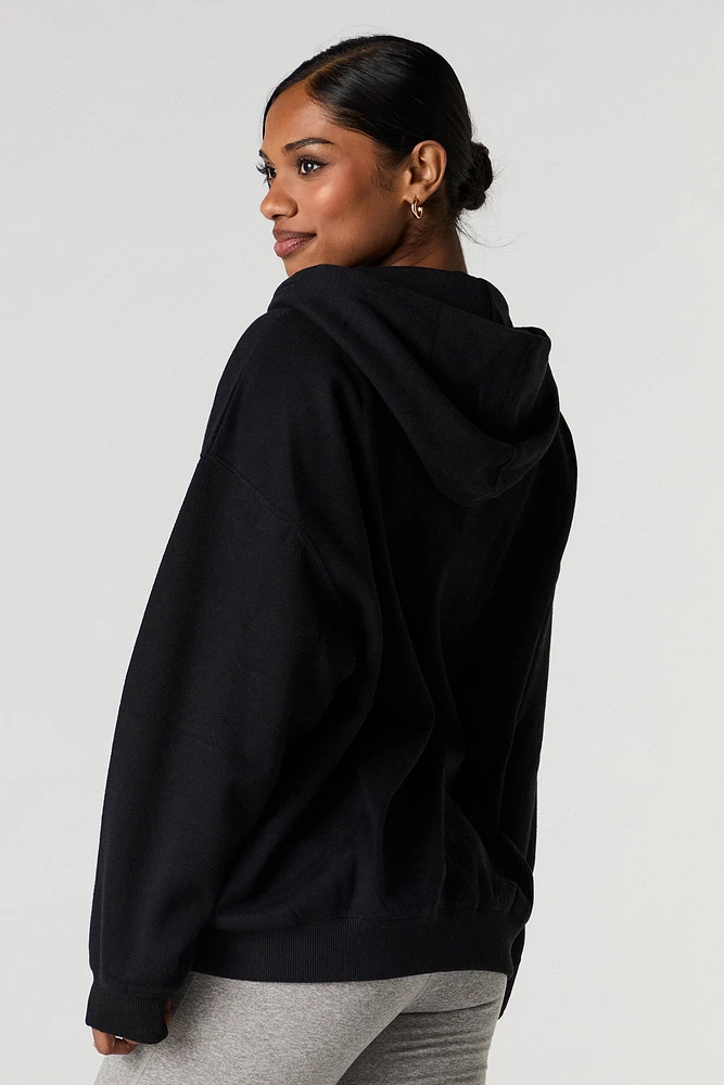 Oversized Embroidered Fleece Zip-Up Hoodie