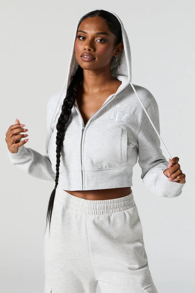 Ardene New York Zip-Up Hoodie in Black, Size, Polyester/Cotton, Fleece- Lined