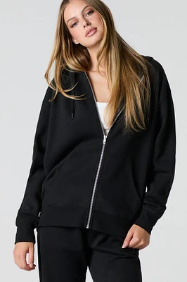 Oversized Zip-Up Fleece Hoodie