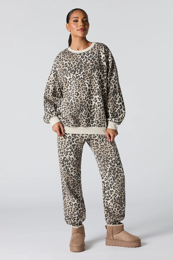 Oversized Cheetah Print Fleece Sweatshirt