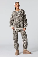 Oversized Cheetah Print Fleece Sweatshirt