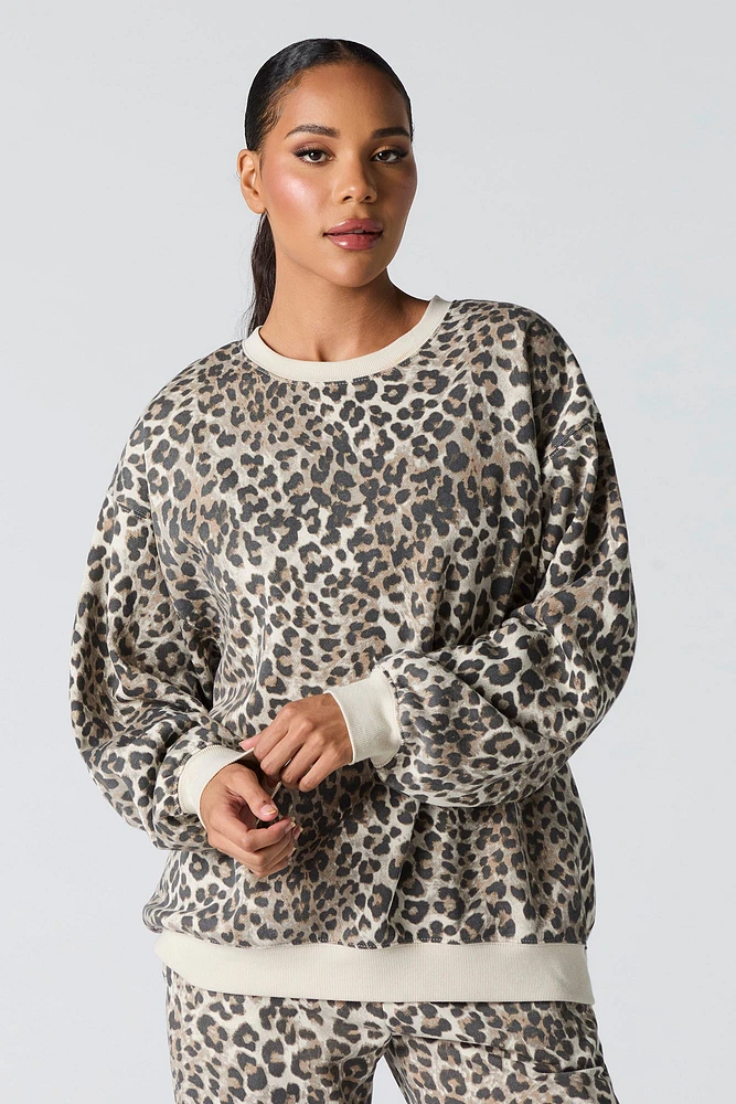 Oversized Cheetah Print Fleece Sweatshirt