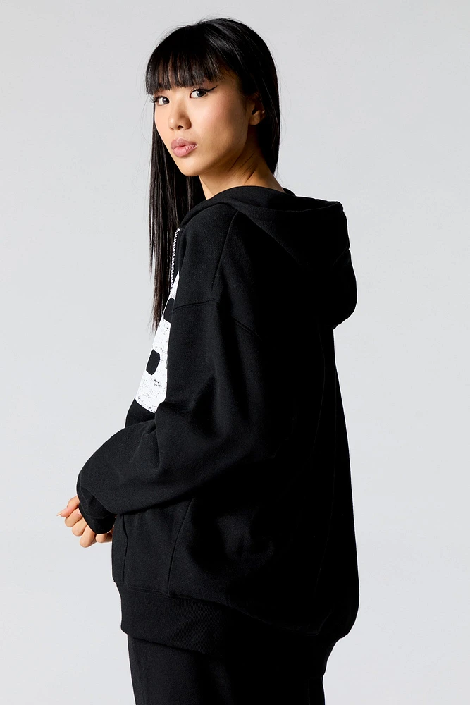 Number Graphic Zip-Up Fleece Hoodie