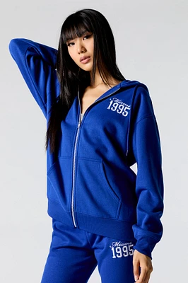 City Embroidered Zip-Up Fleece Hoodie