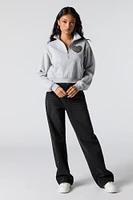 Twill Embroidered Quarter Zip Fleece Sweatshirt