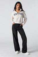 Twill Embroidered Quarter Zip Fleece Sweatshirt