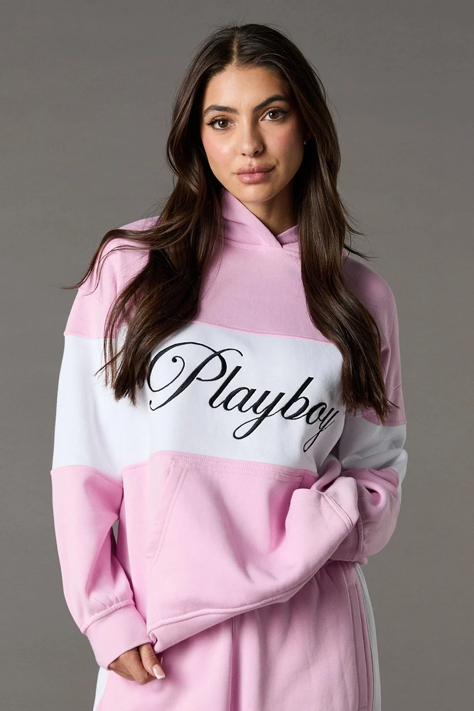 Playboy Oversized Embroidered Colourblock Fleece Hoodie