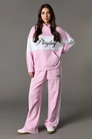 Playboy Oversized Embroidered Colourblock Fleece Hoodie