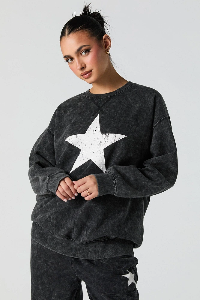 Graphic Washed Crewneck Fleece Sweatshirt