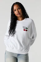 True Love Cherry Embroidered Fleece Sweatshirt