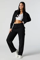 Fleece Zip-Up Cropped Hoodie