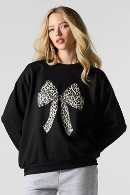 Oversized Cutesy Graphic Rhinestone Fleece Sweatshirt