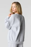 Oversized Cutesy Graphic Rhinestone Fleece Sweatshirt