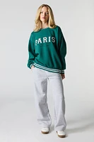 Oversized City Twill Embroidered Fleece Sweatshirt