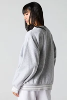 Embroidered Striped Trim Fleece Sweatshirt