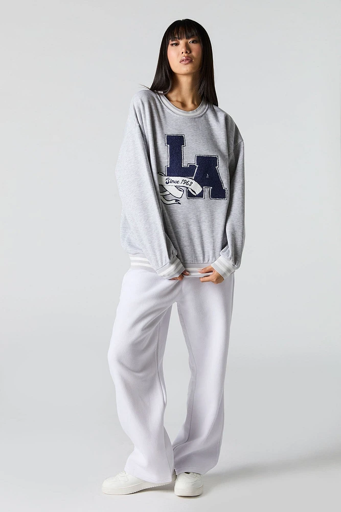 Embroidered Striped Trim Fleece Sweatshirt