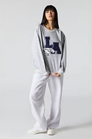 Embroidered Striped Trim Fleece Sweatshirt