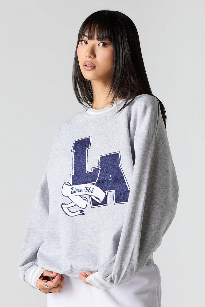 Embroidered Striped Trim Fleece Sweatshirt